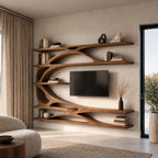 Sculptural Tree Branch Wood TV Stand With Shelving For Living Room