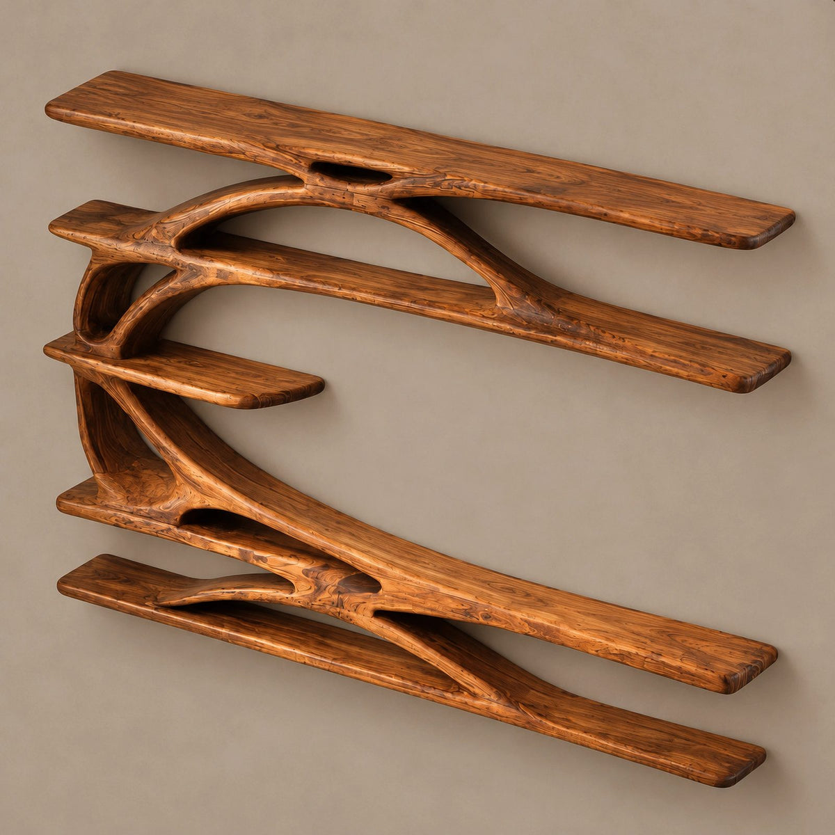 Sculptural Tree Branch Wood TV Stand With Shelving For Living Room