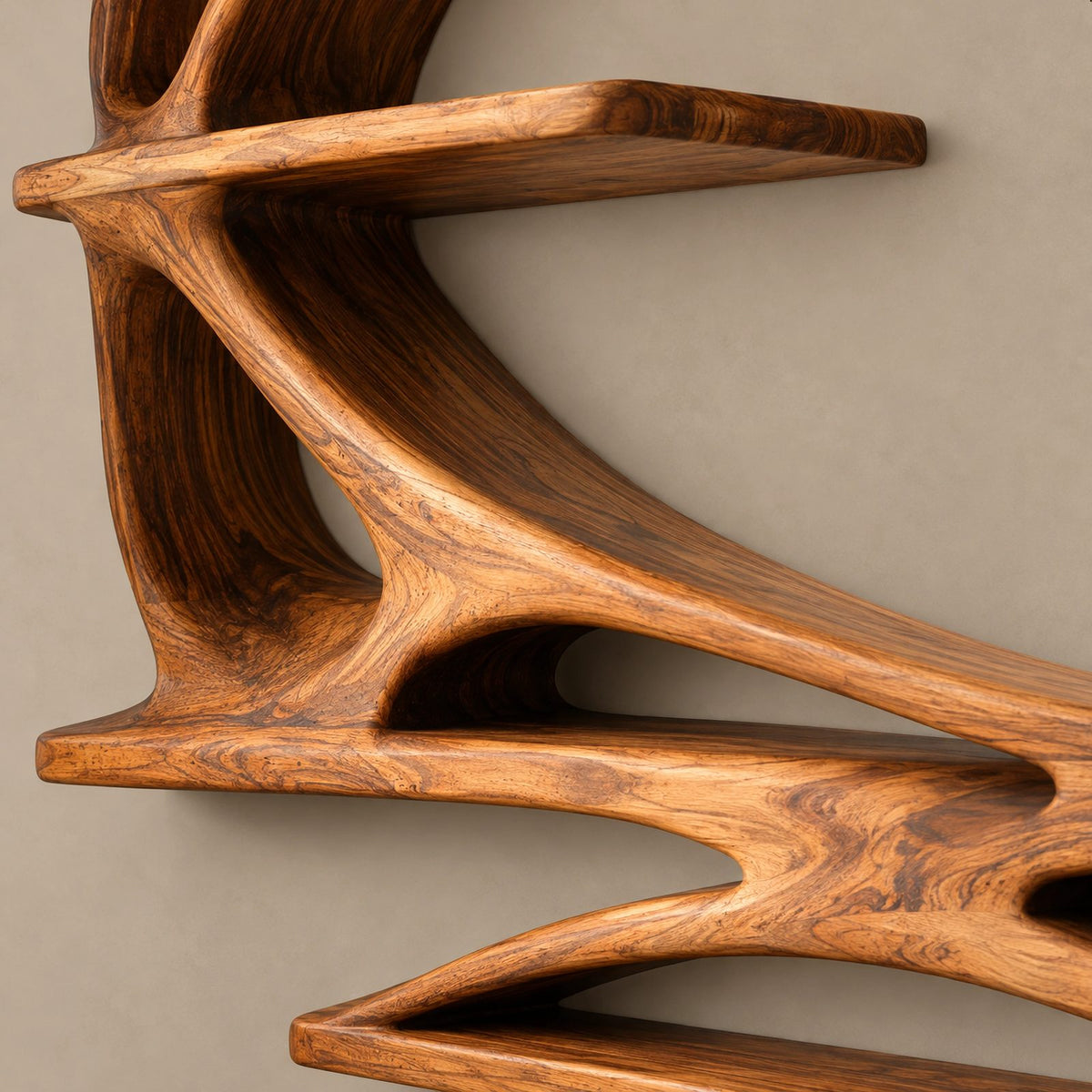 Sculptural Tree Branch Wood TV Stand With Shelving For Living Room