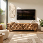 Handcrafted Wood TV Stand With Organic Wave Texture For Living Room