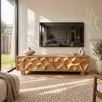 Handcrafted Wood TV Stand With Organic Wave Texture For Living Room