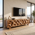 Handcrafted Wood TV Stand With Organic Wave Texture For Living Room