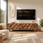 Handcrafted Wood TV Stand With Organic Wave Texture For Living Room