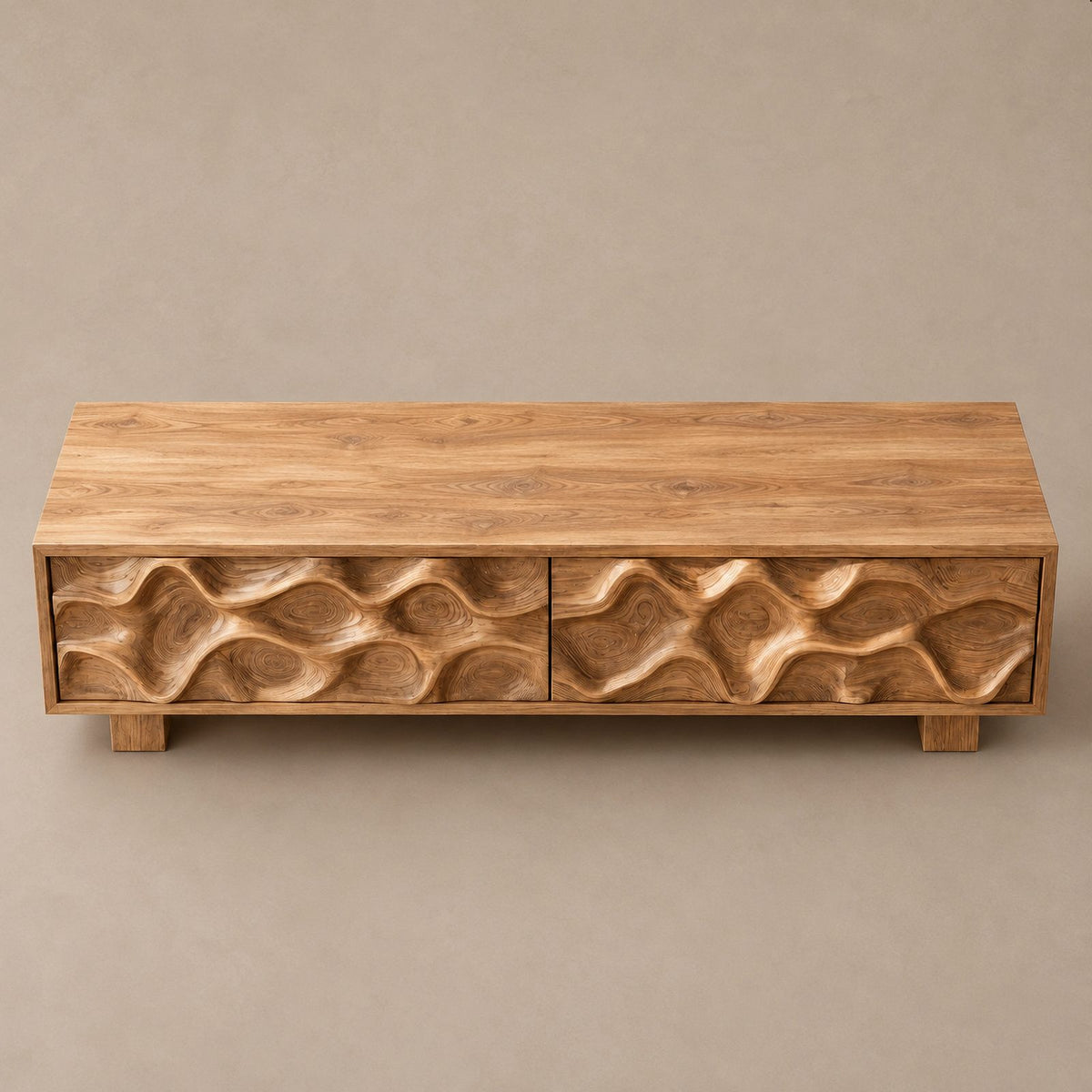 Handcrafted Wood TV Stand With Organic Wave Texture For Living Room
