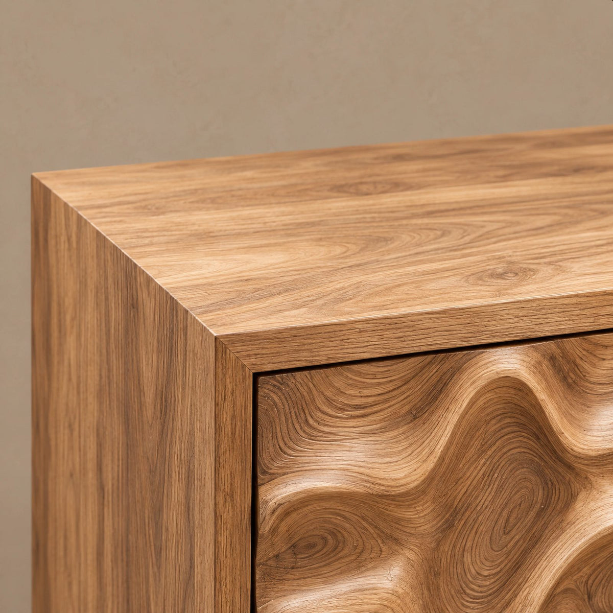Handcrafted Wood TV Stand With Organic Wave Texture For Living Room