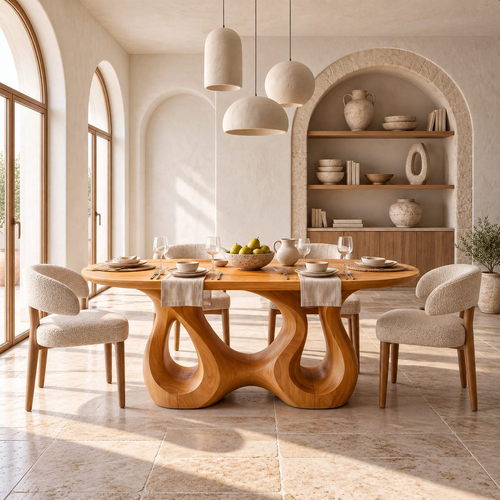 Organic Oval Dining Table With Flowing Sculptural Base For Dining Room