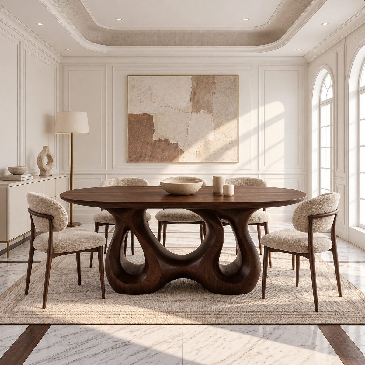 Organic Oval Dining Table With Flowing Sculptural Base For Dining Room