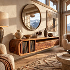 Floating Wood TV Cabinet With Open Storage Shelf For Living Room