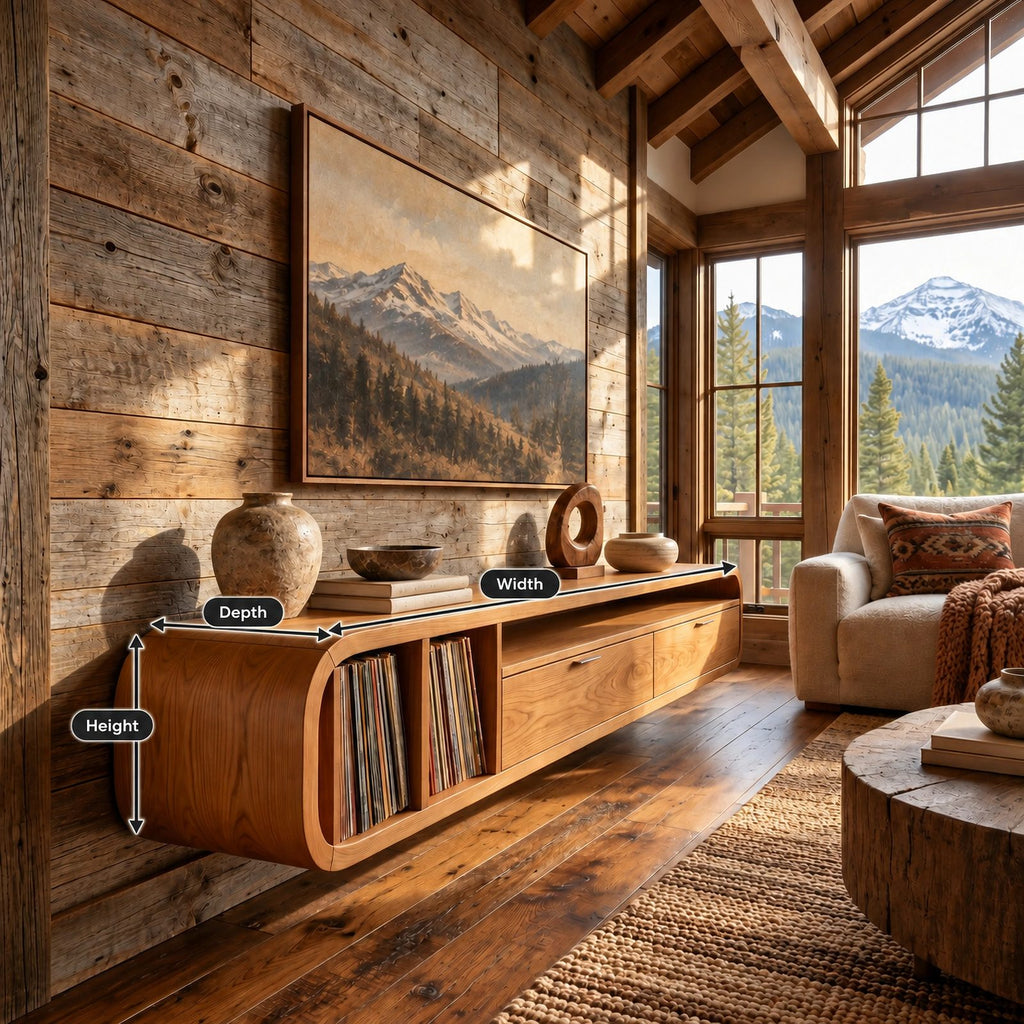 Floating Wood TV Cabinet With Open Storage Shelf For Living Room