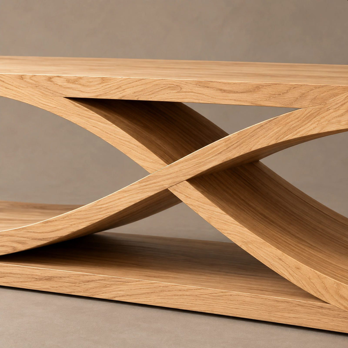 Sculptural Wood TV Stand With Interlocking Base For Living Room