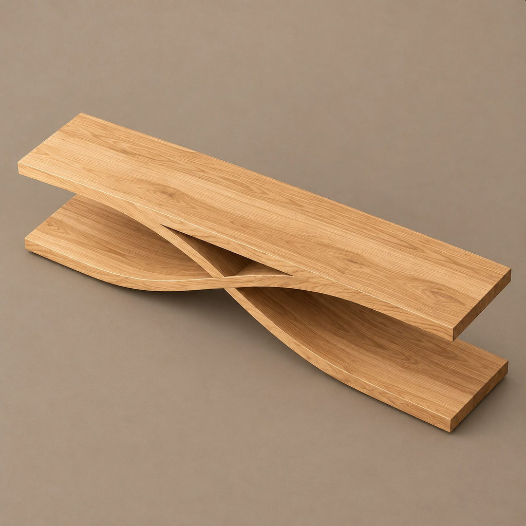 Sculptural Wood TV Stand With Interlocking Base For Living Room