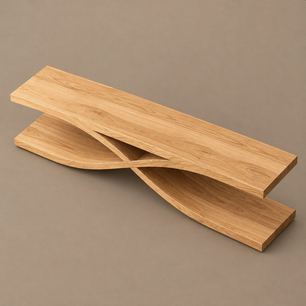 Sculptural Wood TV Stand With Interlocking Base For Living Room