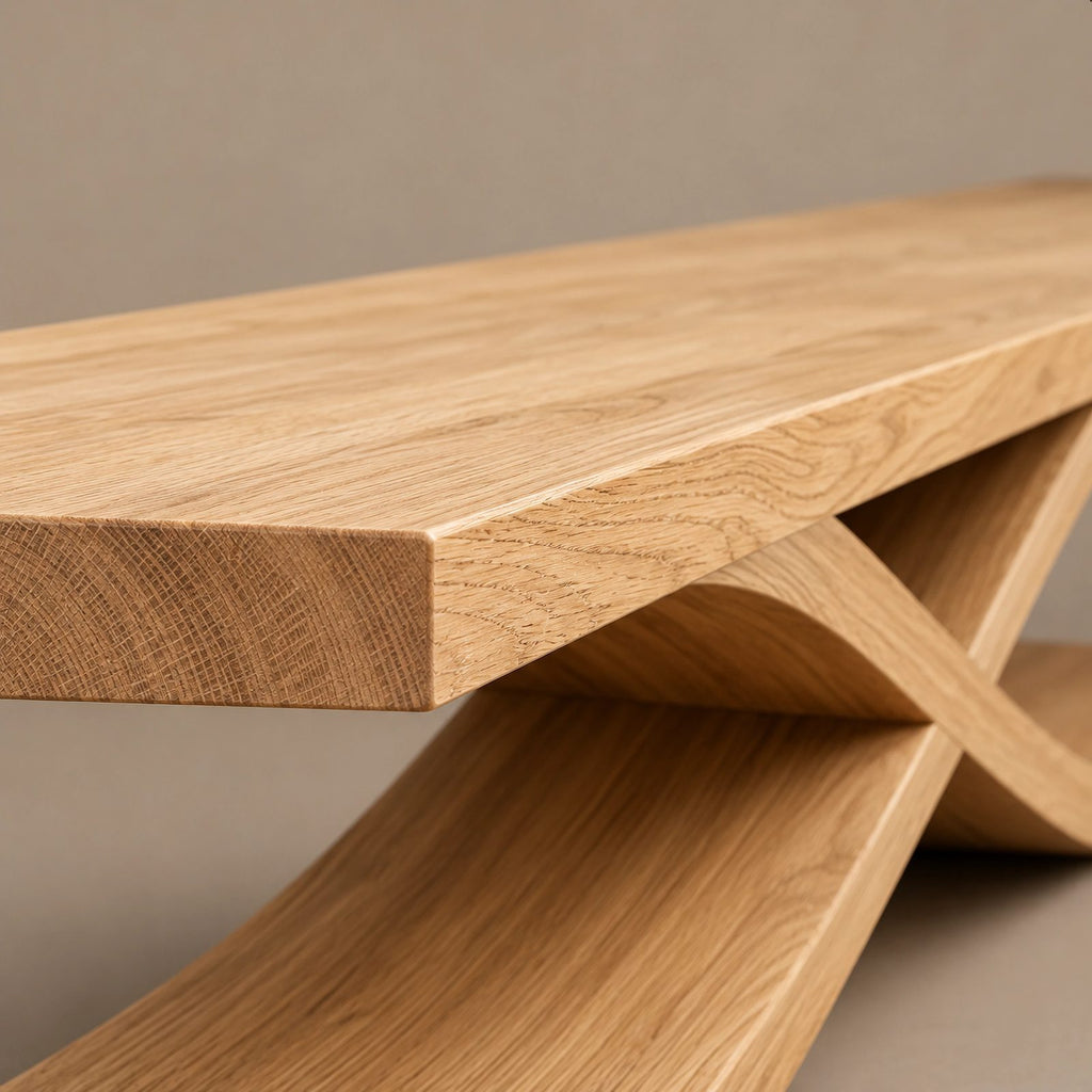 Sculptural Wood TV Stand With Interlocking Base For Living Room