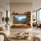 Wall Mounted Wood TV Stand With Vertical Open Shelf For Living Room