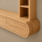 Wall Mounted Wood TV Stand With Vertical Open Shelf For Living Room