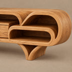 Mediterranean Wood TV Stand With Rounded Base For Living Room