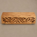 Coastal Carved Wood TV Cabinet With Organic Door Panels For Bedroom