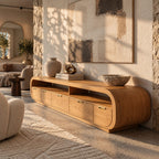 Modern Wood Media Console With Rounded Waterfall Ends For Living Room