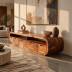 Modern Wood Media Console With Rounded Waterfall Ends For Living Room