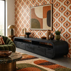 Modern Wood Media Console With Rounded Waterfall Ends For Living Room