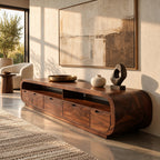 Modern Wood Media Console With Rounded Waterfall Ends For Living Room
