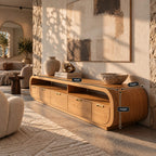 Modern Wood Media Console With Rounded Waterfall Ends For Living Room