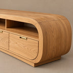 Modern Wood Media Console With Rounded Waterfall Ends For Living Room