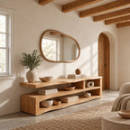 Scandinavian Wood TV Stand With Open Media Shelf For Living Room