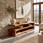 Scandinavian Wood TV Stand With Open Media Shelf For Living Room