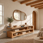Scandinavian Wood TV Stand With Open Media Shelf For Living Room