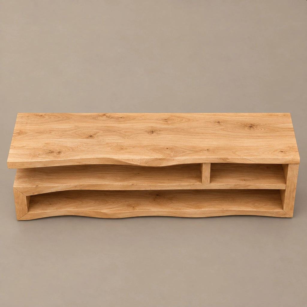 Scandinavian Wood TV Stand With Open Media Shelf For Living Room