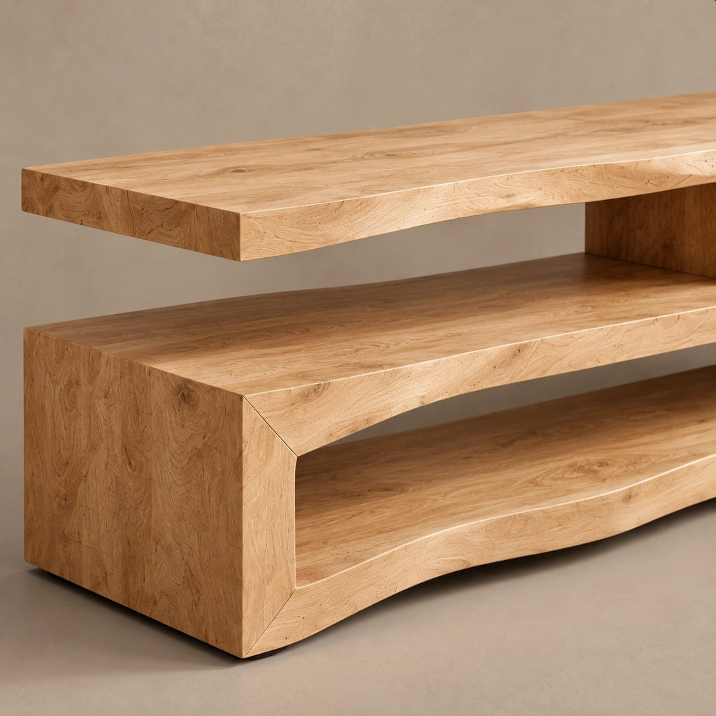 Scandinavian Wood TV Stand With Open Media Shelf For Living Room