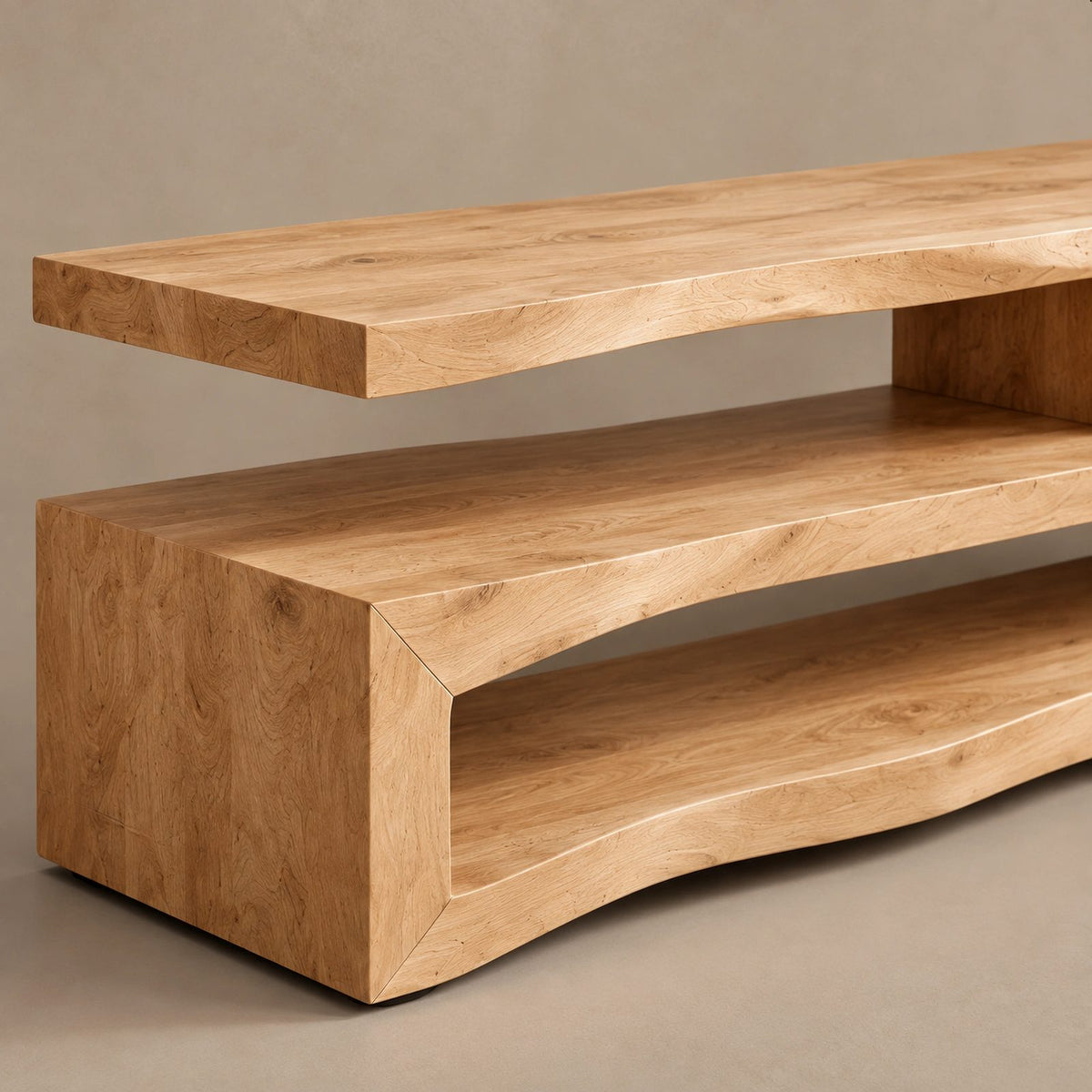 Scandinavian Wood TV Stand With Open Media Shelf For Living Room