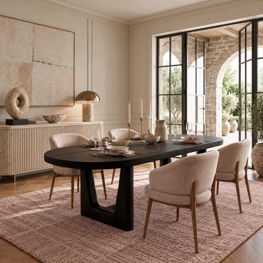 Contemporary Oval Dining Table With Angled Sculptural Legs For Dining Room