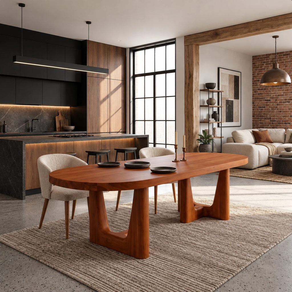 Contemporary Oval Dining Table With Angled Sculptural Legs For Dining Room