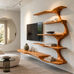 Sculptural Branch Wood Wall Mounted TV Shelf For Living Room