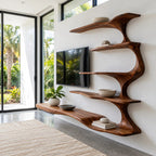 Sculptural Branch Wood Wall Mounted TV Shelf For Living Room