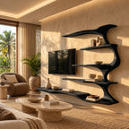 Sculptural Branch Wood Wall Mounted TV Shelf For Living Room