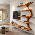 Sculptural Branch Wood Wall Mounted TV Shelf For Living Room