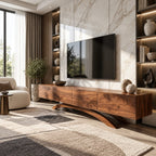 Contemporary Wood TV Cabinet With Arched Base For Living Room