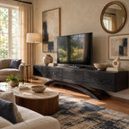 Contemporary Wood TV Cabinet With Arched Base For Living Room