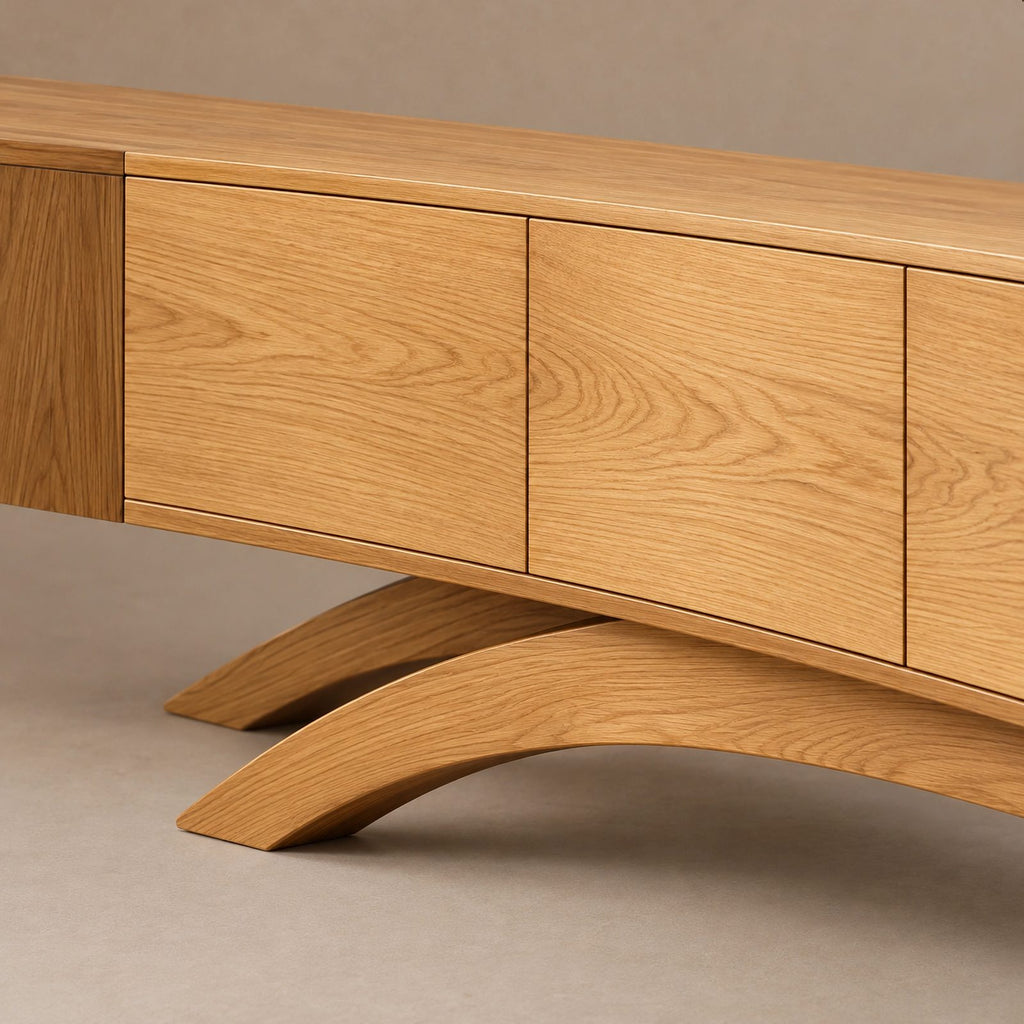 Contemporary Wood TV Cabinet With Arched Base For Living Room