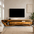 Contemporary Wood TV Cabinet With Sculptural Cutout Base For Living Room