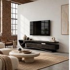 Contemporary Wood TV Cabinet With Sculptural Cutout Base For Living Room