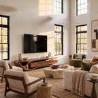 Contemporary Wood TV Cabinet With Sculptural Cutout Base For Living Room