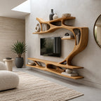 Organic Sculptural Wall TV Shelf With Branch Form For Living Room