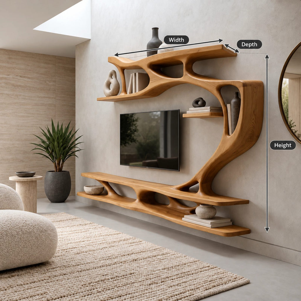 Organic Sculptural Wall TV Shelf With Branch Form For Living Room