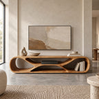 Contemporary Curved TV Console With Sculptural Loop Base For Living Room