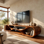Contemporary Curved TV Console With Sculptural Loop Base For Living Room