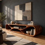 Contemporary Curved TV Console With Sculptural Loop Base For Living Room